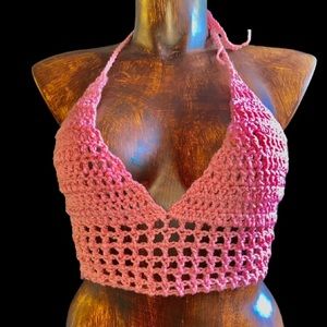 Sparkly pink crochet top